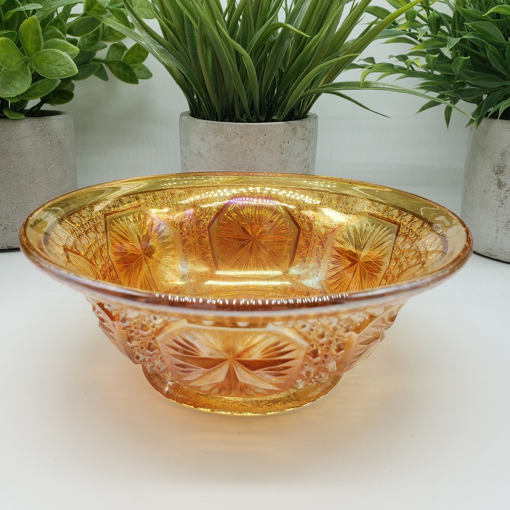 Imperial Glass Company Carnival Marigold Starburst Design Art  Glass Bowl - Picture 2 of 6